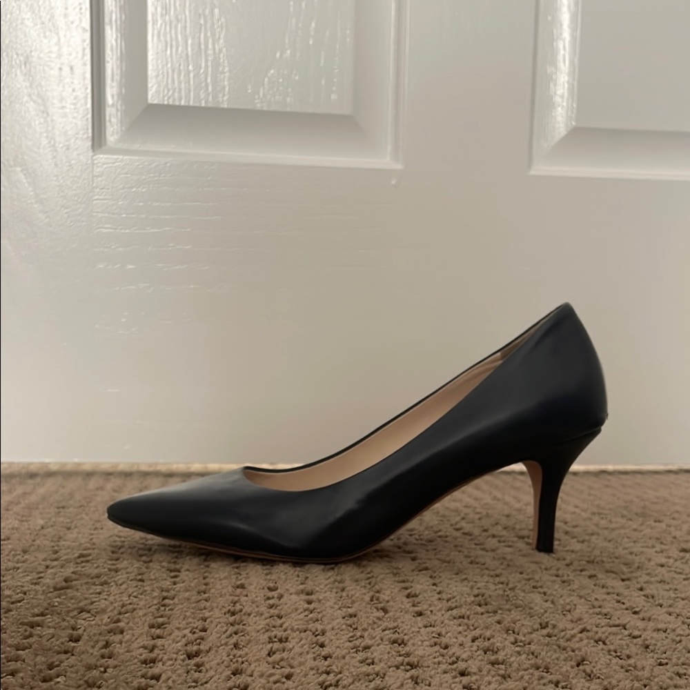 Cole Haan Navy Leather Kitten Heel Pumps - Picture 3 of 6